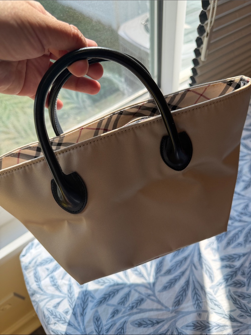 Beige Mini Tote with Black Handles